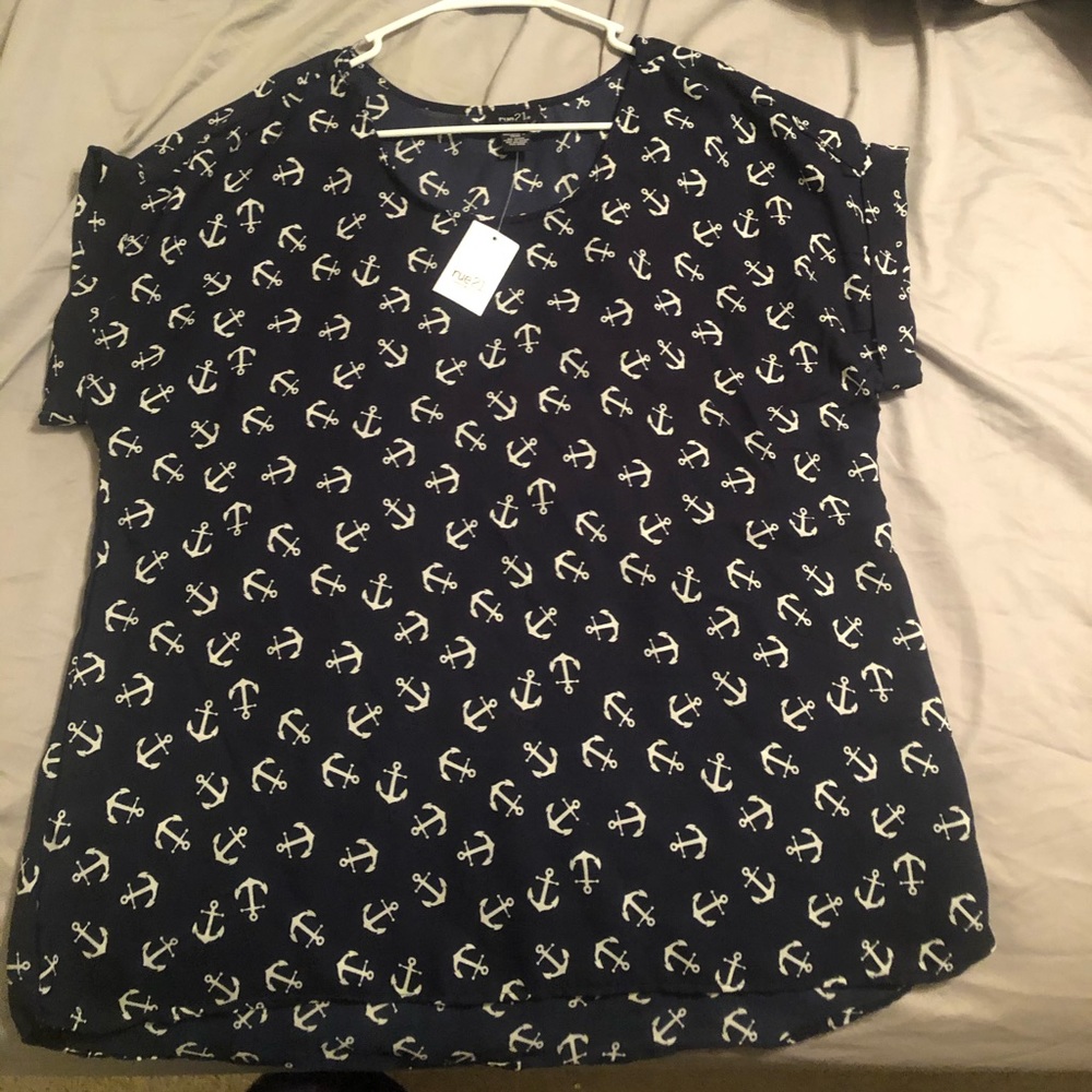 Navy blouse with white anchors